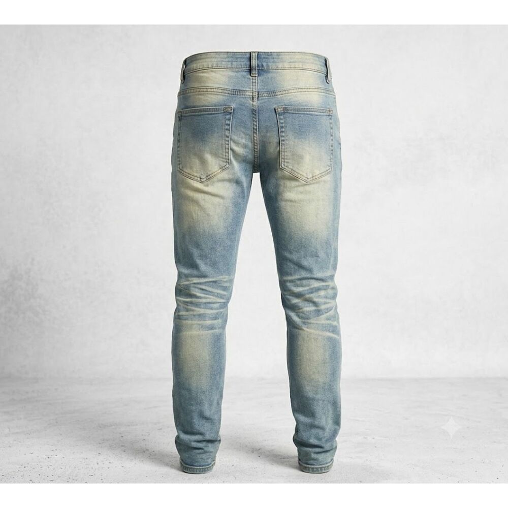 Nova Men Get With Me Ripped Stacked Skinny Jeans Vintage Wash Blue Size 40